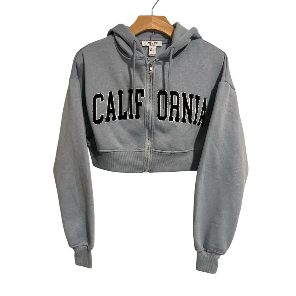 Refuge Cropped Full Zip Hoodie Jacket Women's Size Small Blue